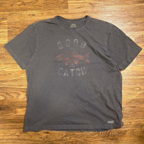 Life is Good grey sun faded fish graphic tshirt "good catch" casual mens XL - Picture 1 of 7